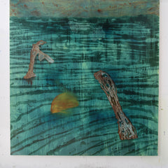 BLUE AND GREEN SEASCAPE WITH OBJECTS